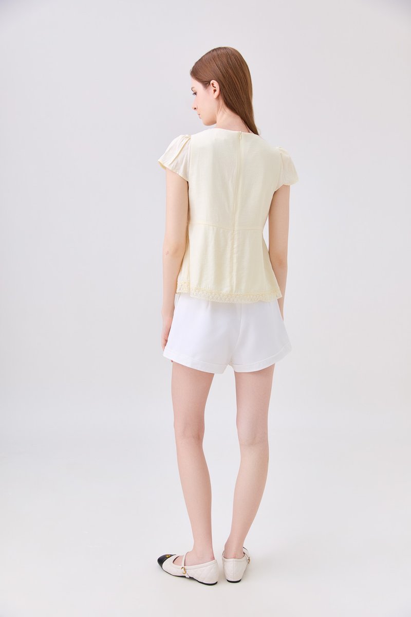 Malia Embroidery Lace Ribbon Top In Butter Yellow