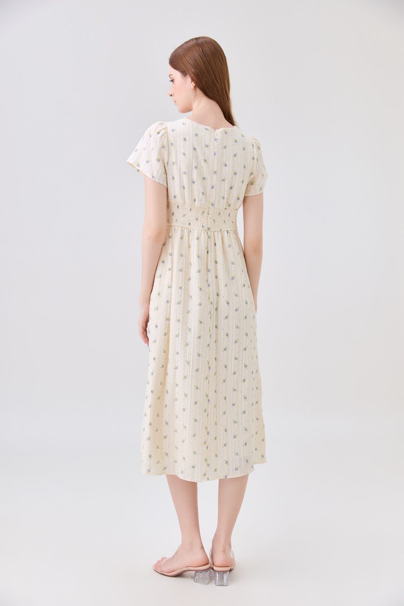 Jream Empire Waist Midi Dress In Cream