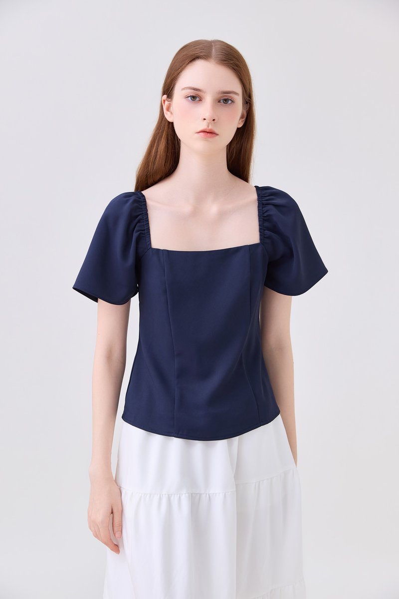 Adaline Panelled Staple Top In Navy