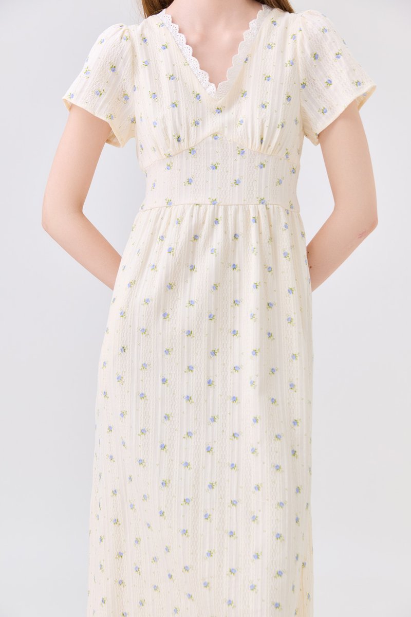 Jream Empire Waist Midi Dress In Cream