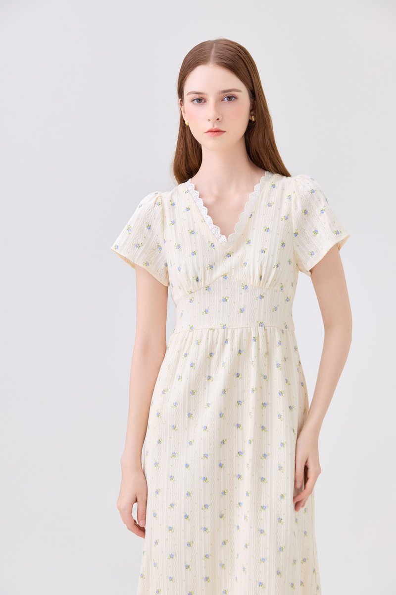 Jream Empire Waist Midi Dress In Cream