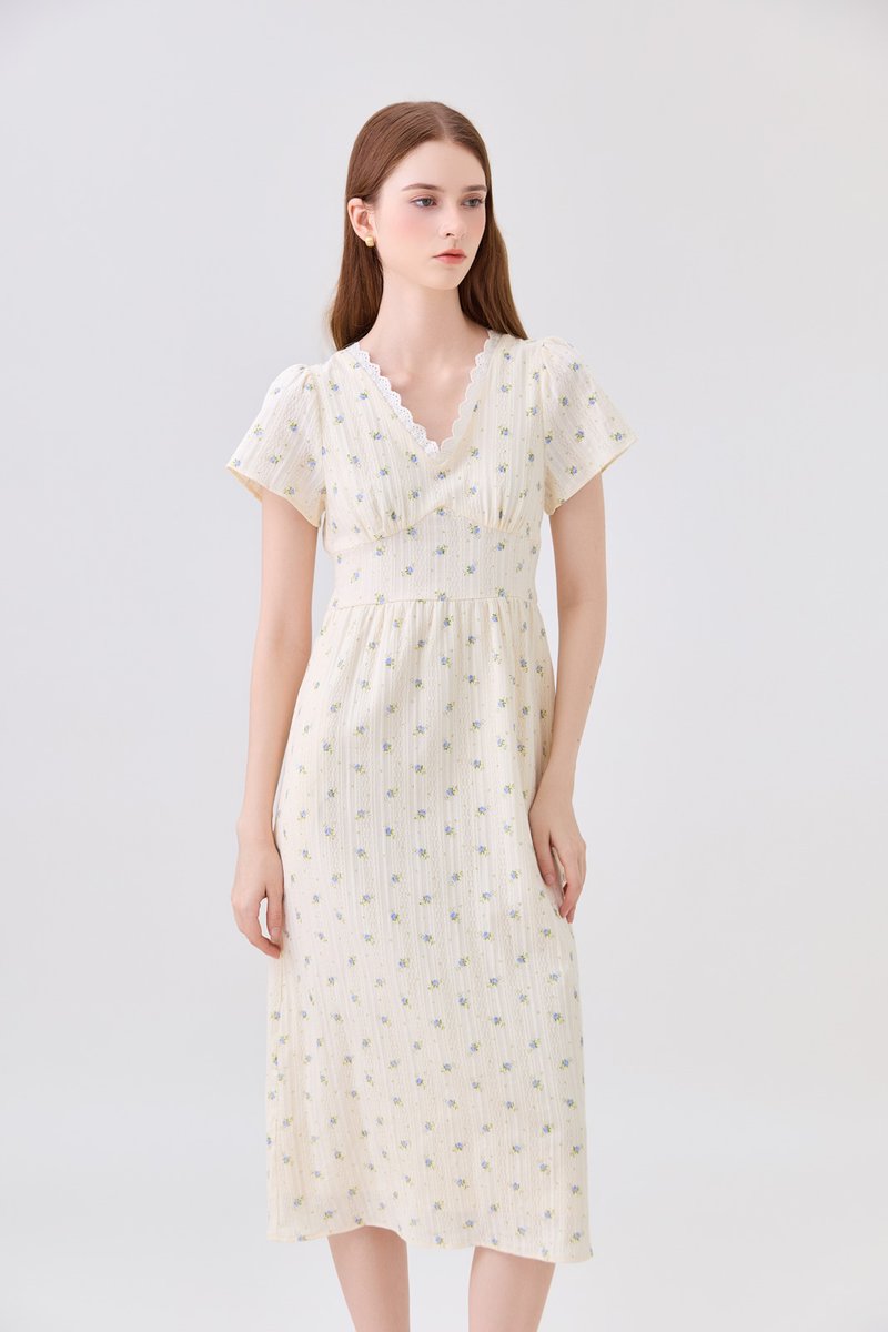 Jream Empire Waist Midi Dress In Cream