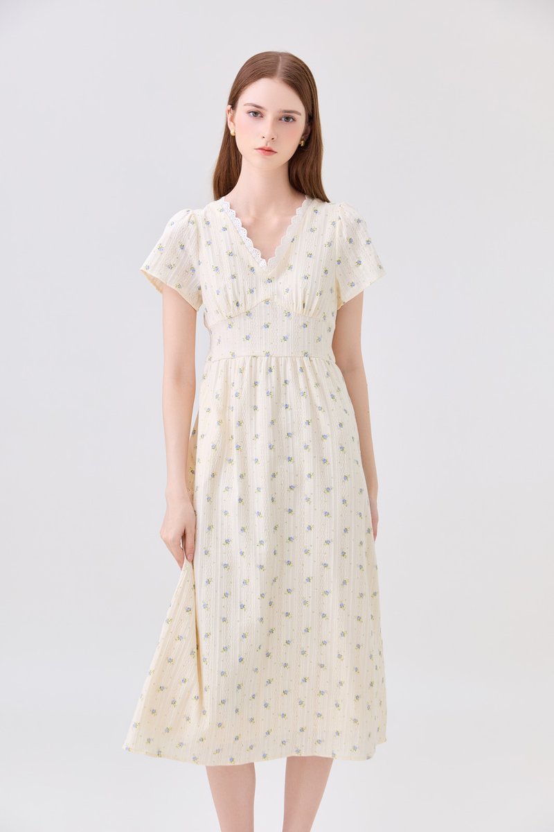 Jream Empire Waist Midi Dress In Cream