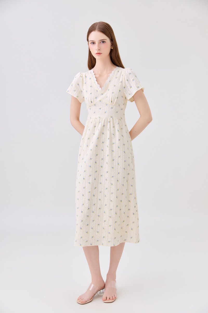 Jream Empire Waist Midi Dress In Cream