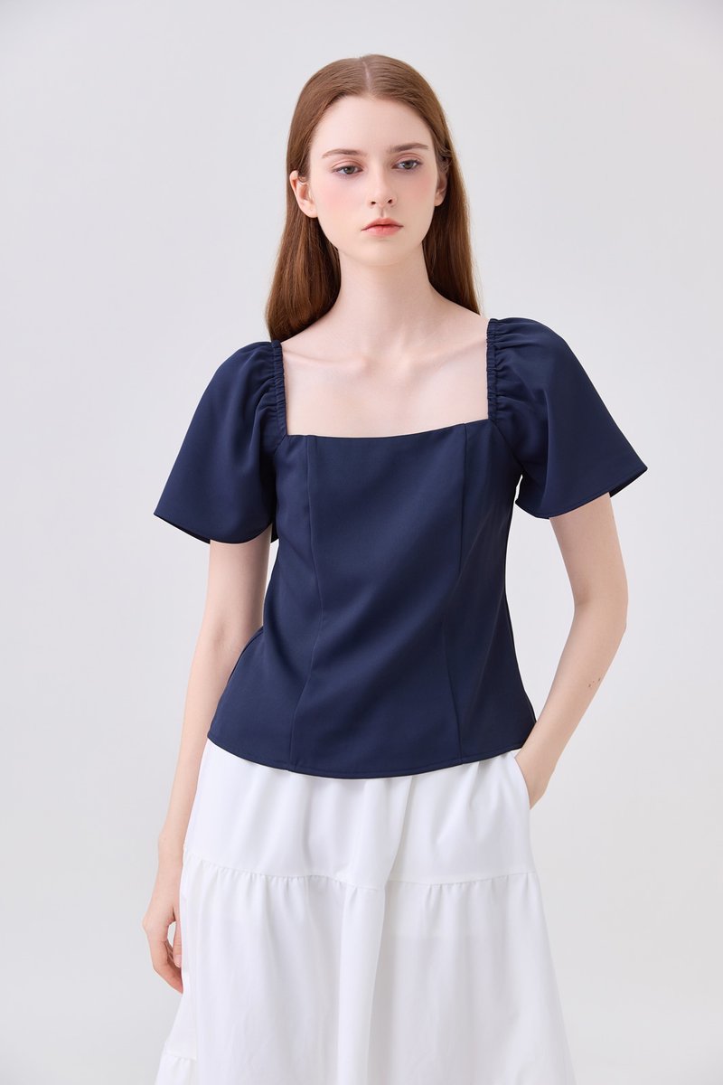 Adaline Panelled Staple Top In Navy