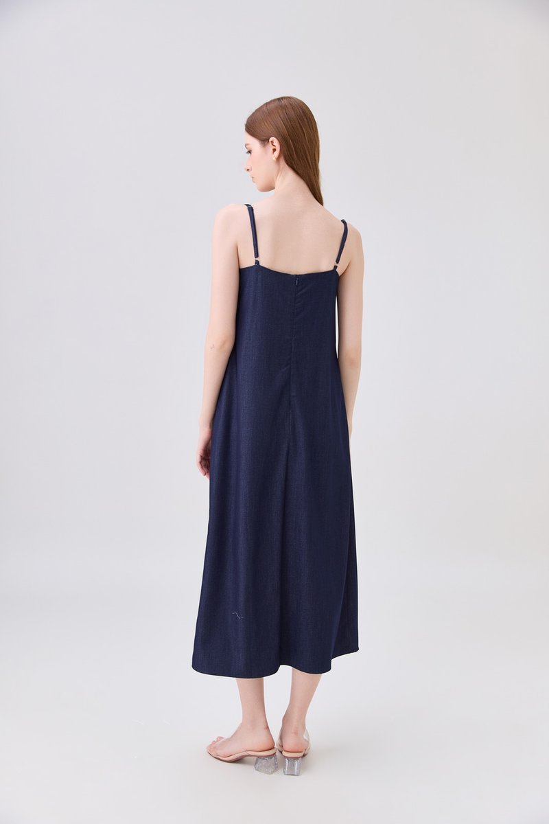 Celeste Ice Silk Denim Camisole Maxi Dress