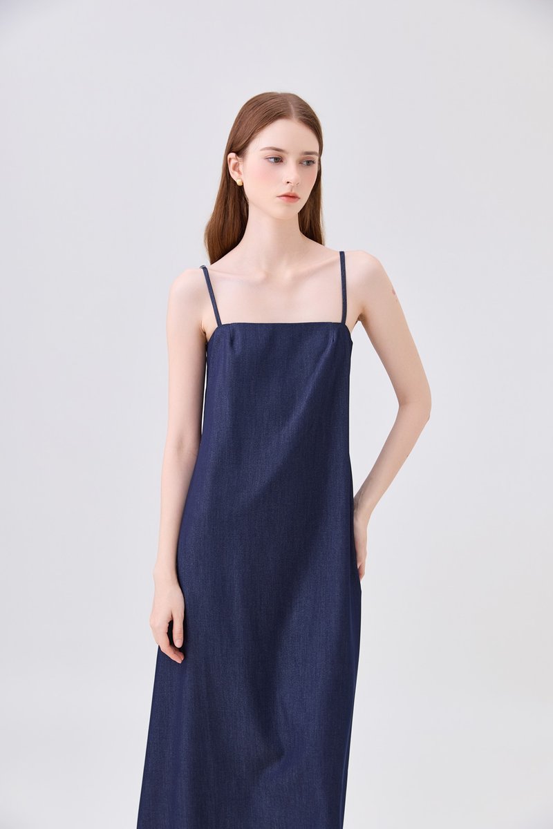 Celeste Ice Silk Denim Camisole Maxi Dress