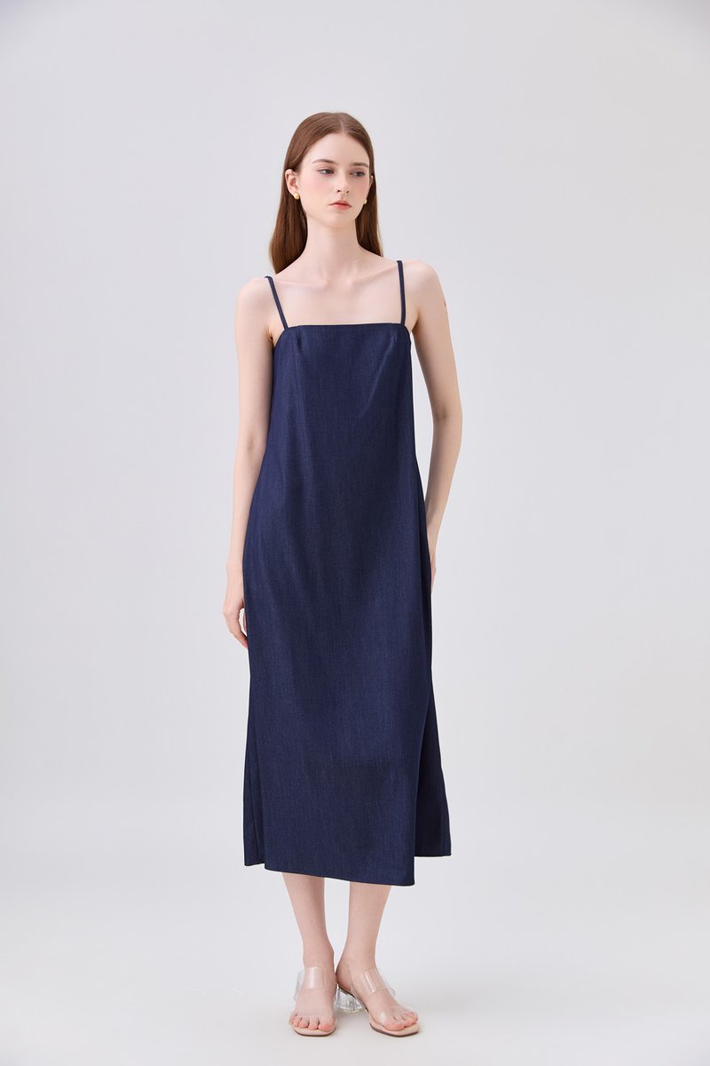 Celeste Ice Silk Denim Camisole Maxi Dress