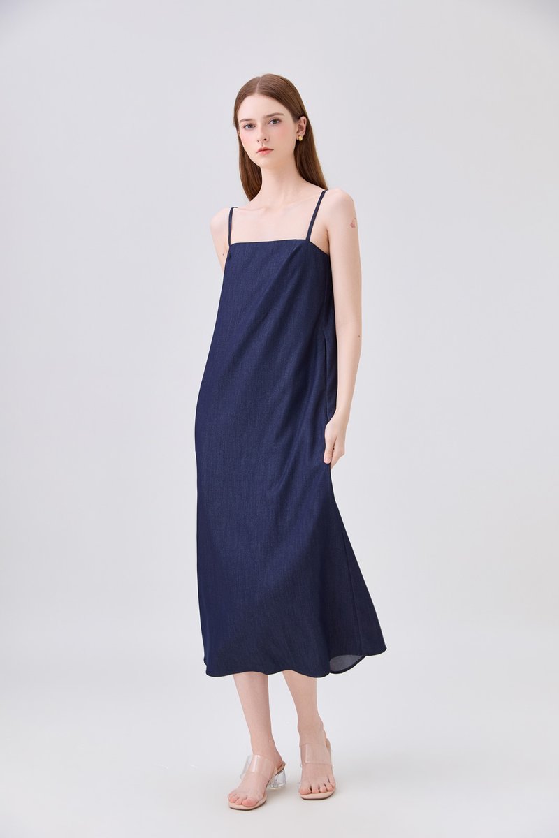 Celeste Ice Silk Denim Camisole Maxi Dress