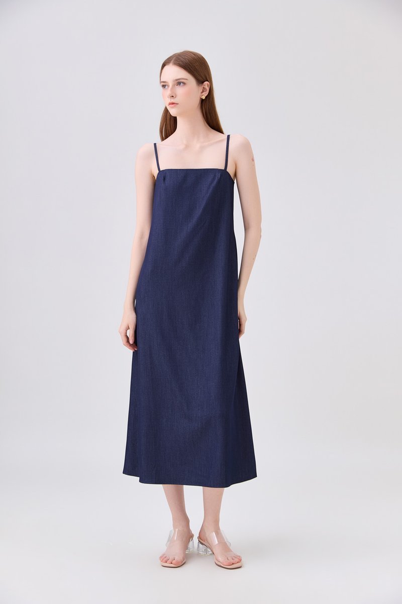 Celeste Ice Silk Denim Camisole Maxi Dress