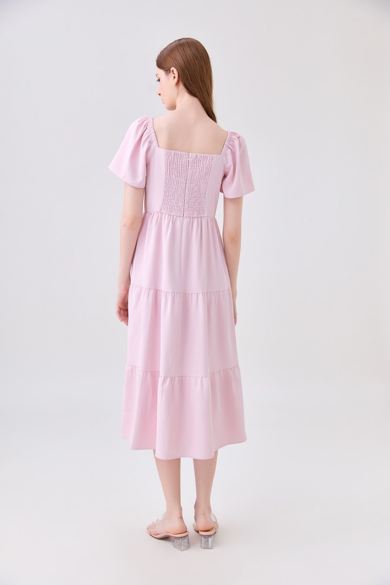 Opaline Crochet Tier Midi Dress In Pink