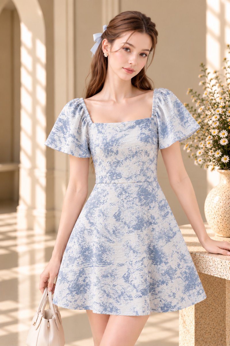 Aelia Toile Dress Romper In Blue