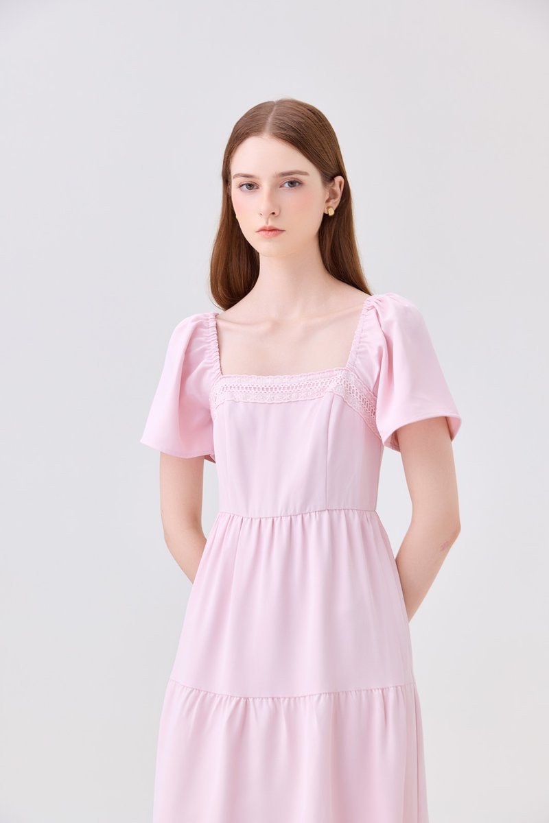 Opaline Crochet Tier Midi Dress In Pink