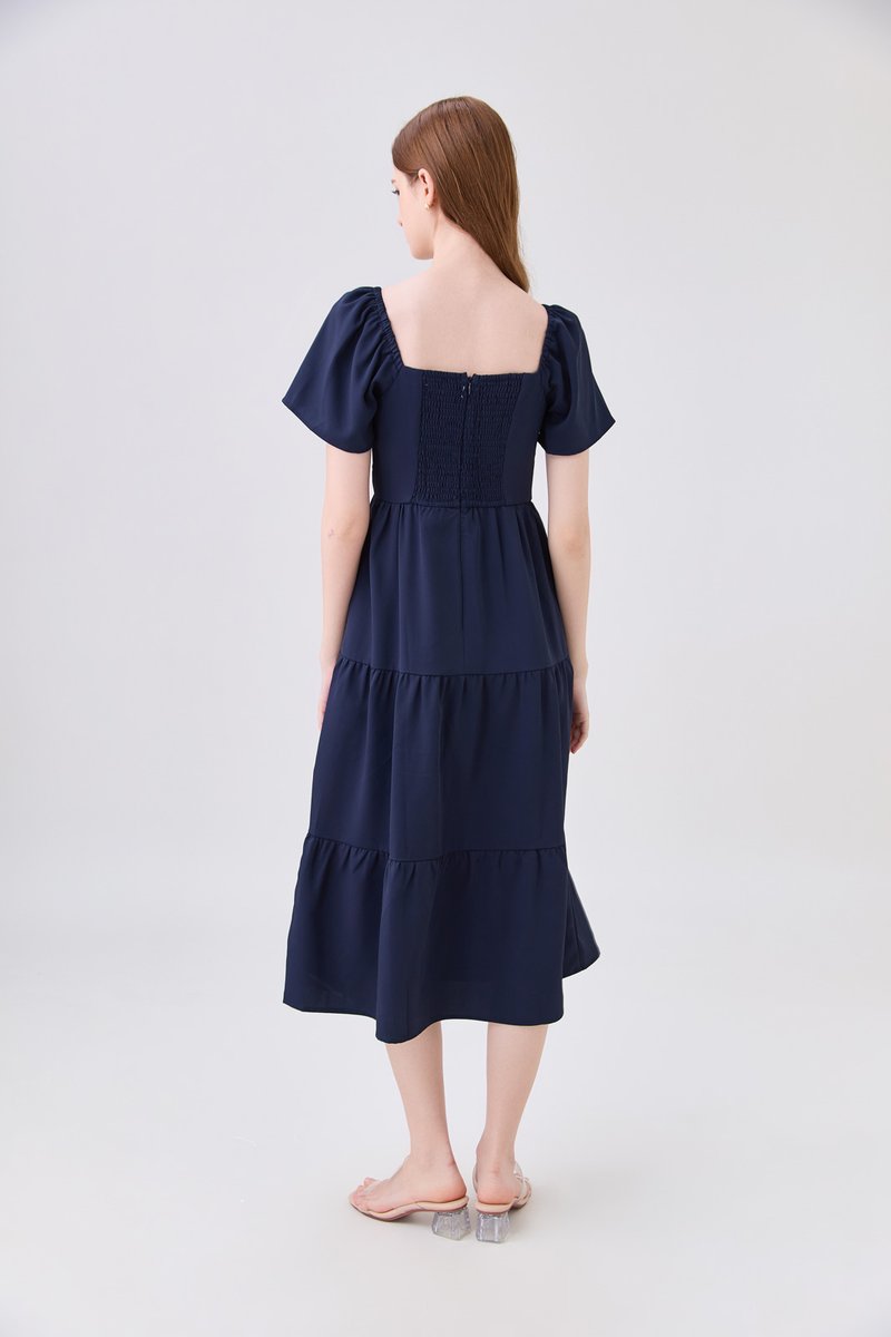 Opaline Crochet Tier Midi Dress In Navy