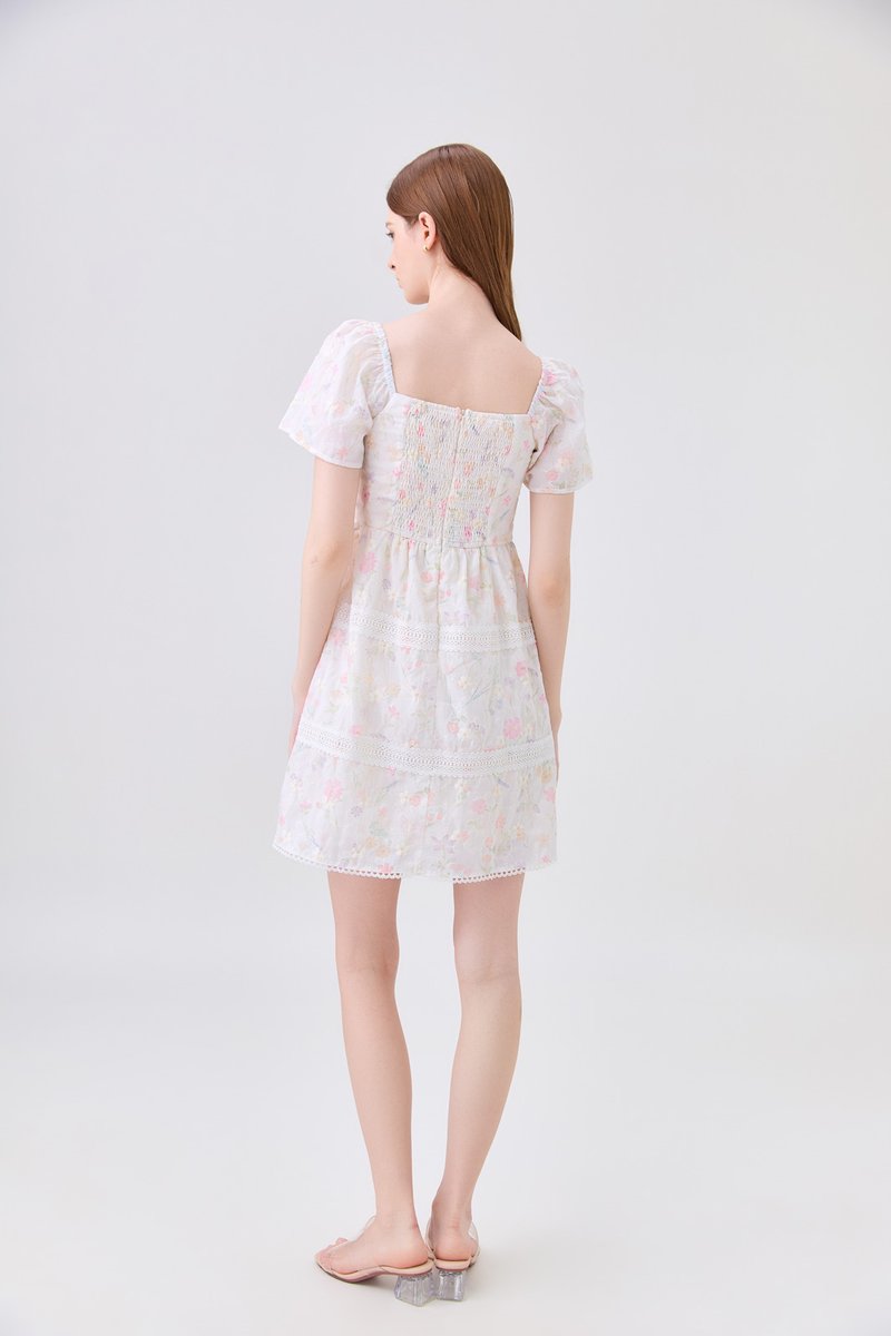 Geogrette Embroidery Tiered Dress In Soft Pink