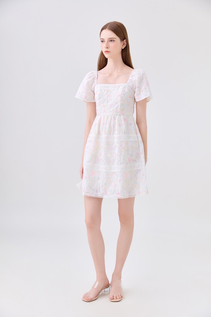 Geogrette Embroidery Tiered Dress In Soft Pink