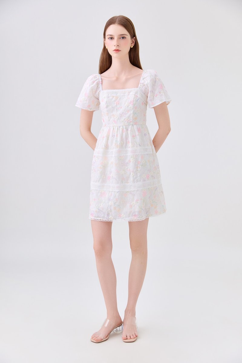 Geogrette Embroidery Tiered Dress In Soft Pink