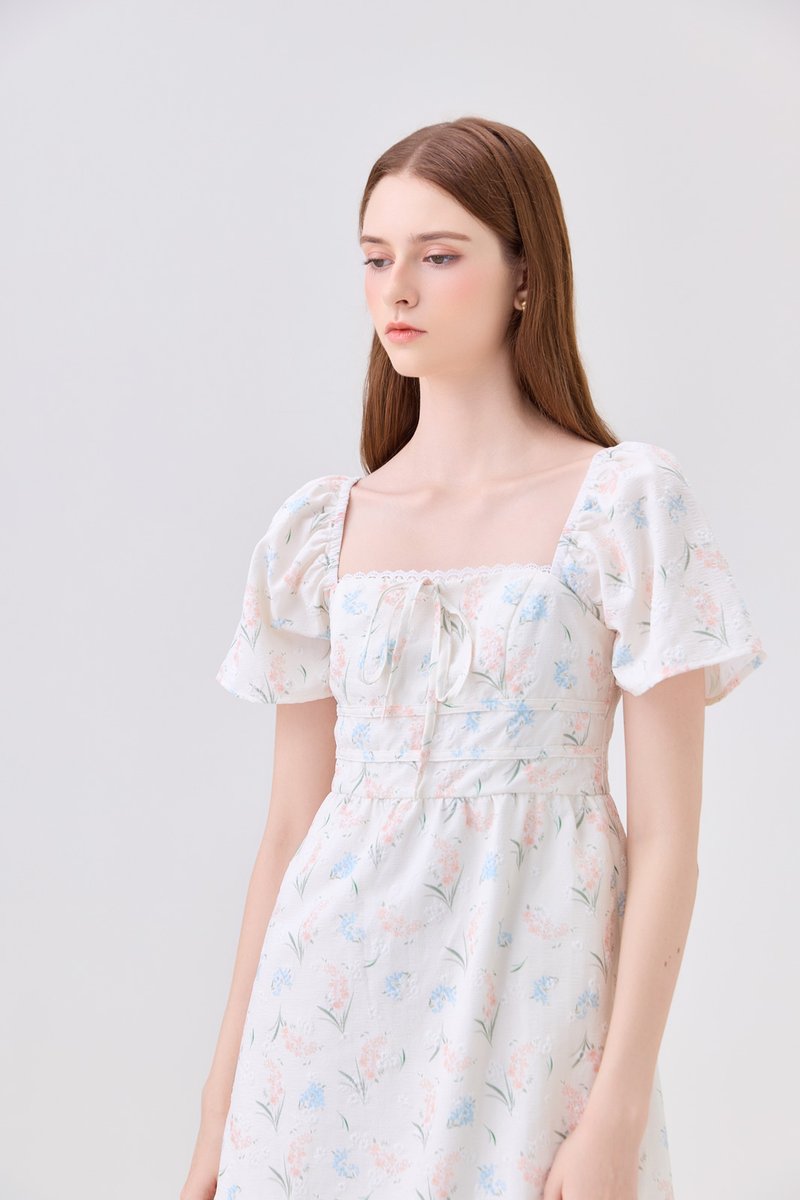 Gwendolyn Embossed Floral Ribbon Dress