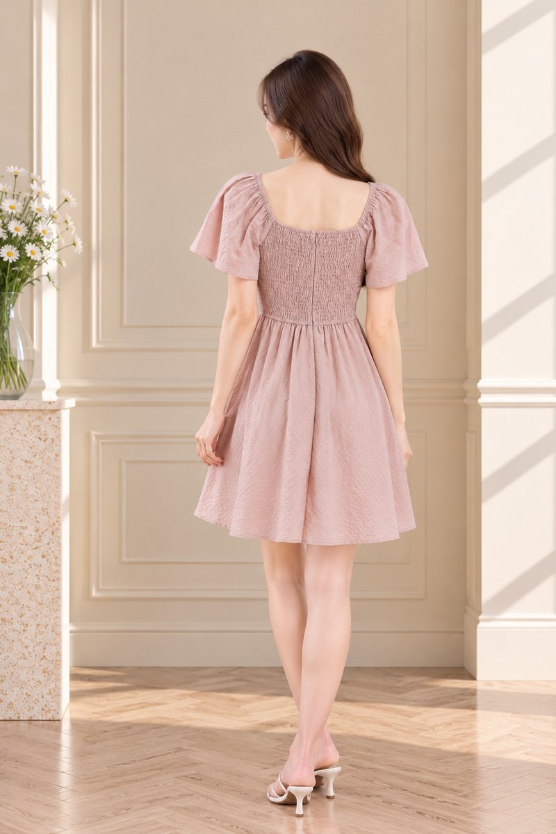 Quinn Empire Waist Smocked Dress In Dusty Pink