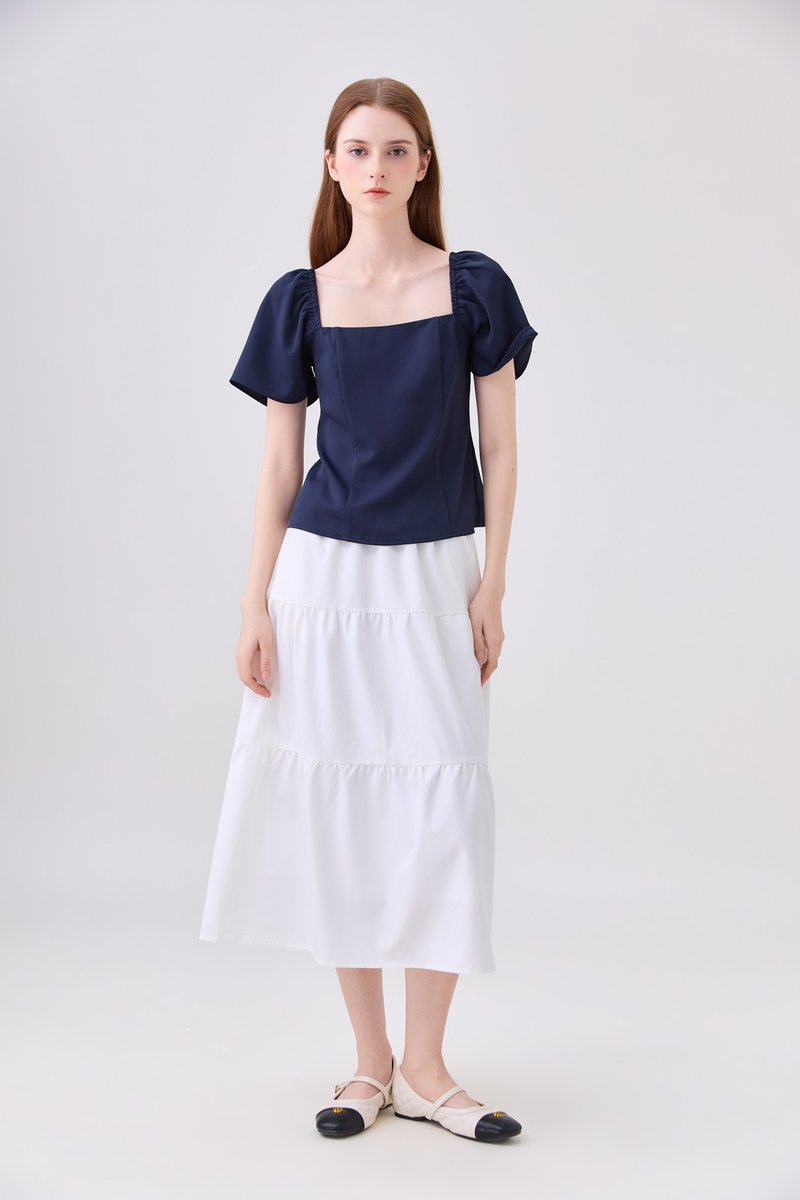 Adaline Panelled Staple Top In Navy