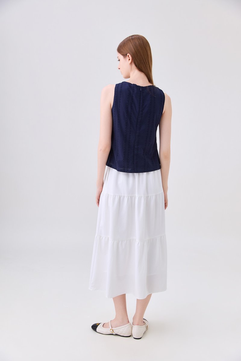 Leonette Eyelet Pleated Top In Navy