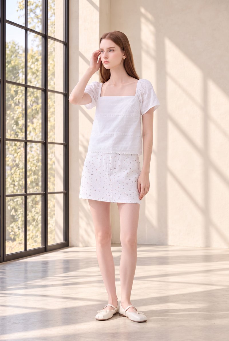 Olivara Embroidery Crochet Top In White