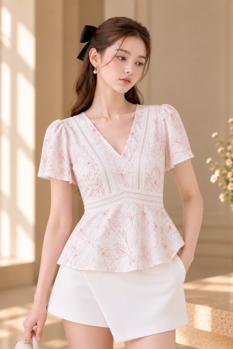 Lia Botanical Sketch Crochet Top In Pink