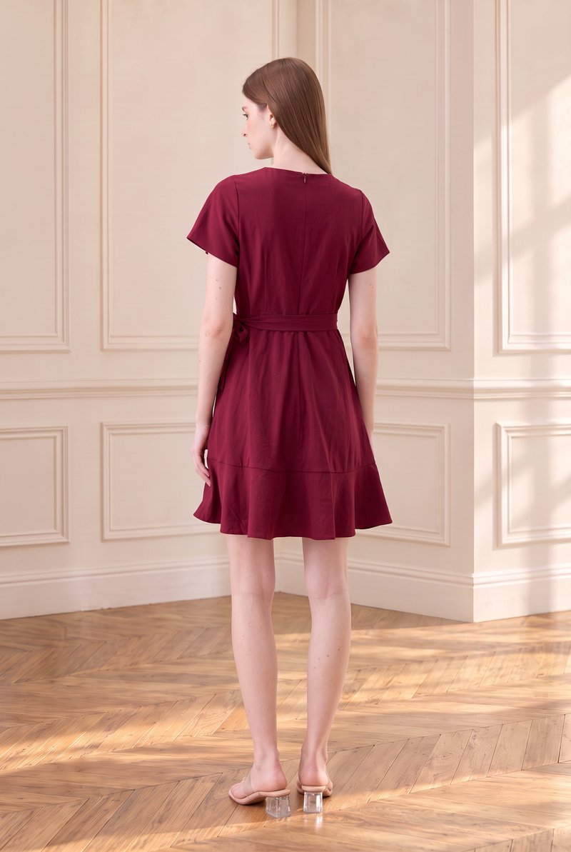 Elaria Ruffle Ribbon Dress In Red