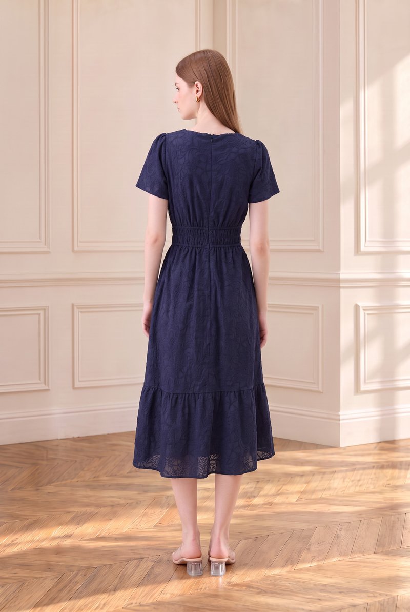 Violetta Embroidered Midi Dress In Navy