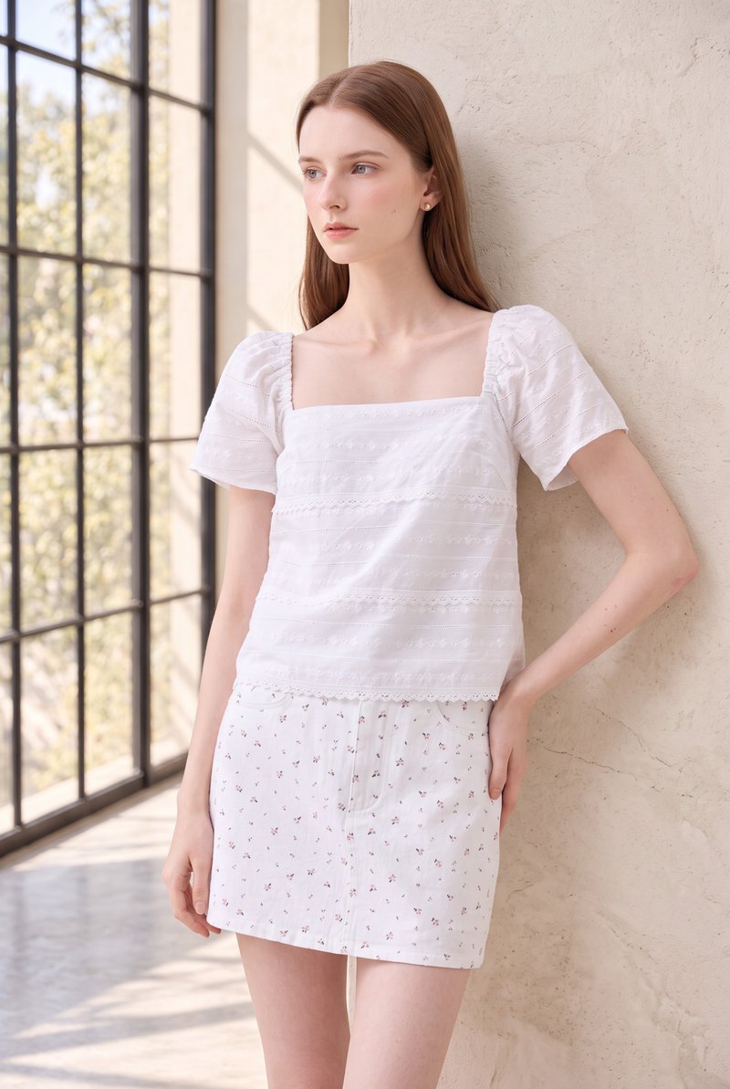 Olivara Embroidery Crochet Top In White