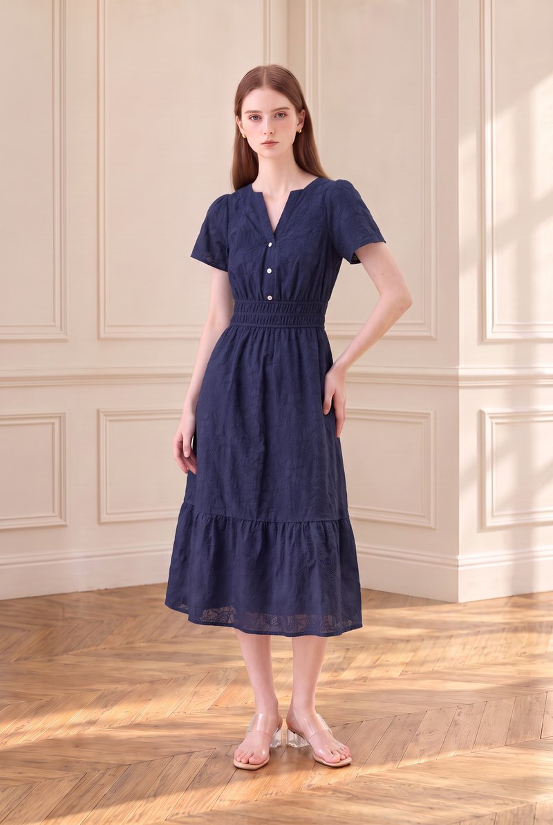 Violetta Embroidered Midi Dress In Navy