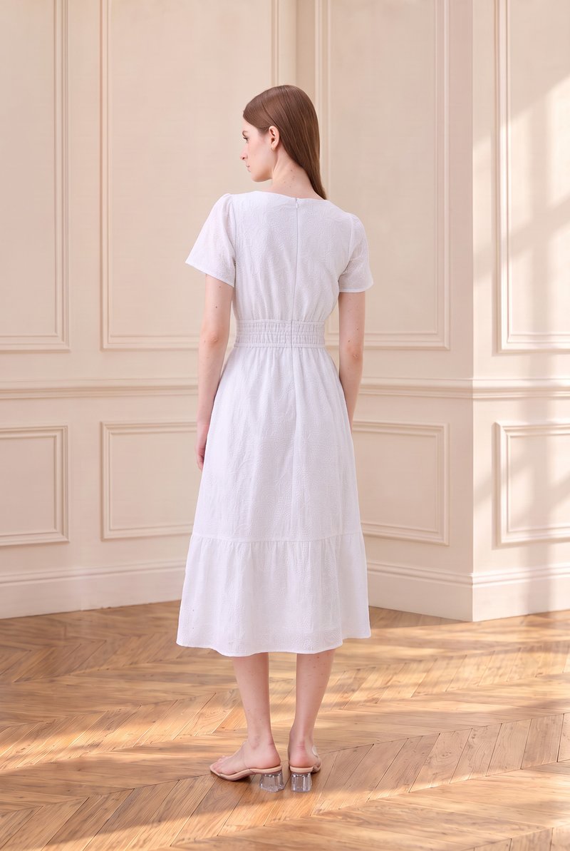 Violetta Embroidered Midi Dress In White