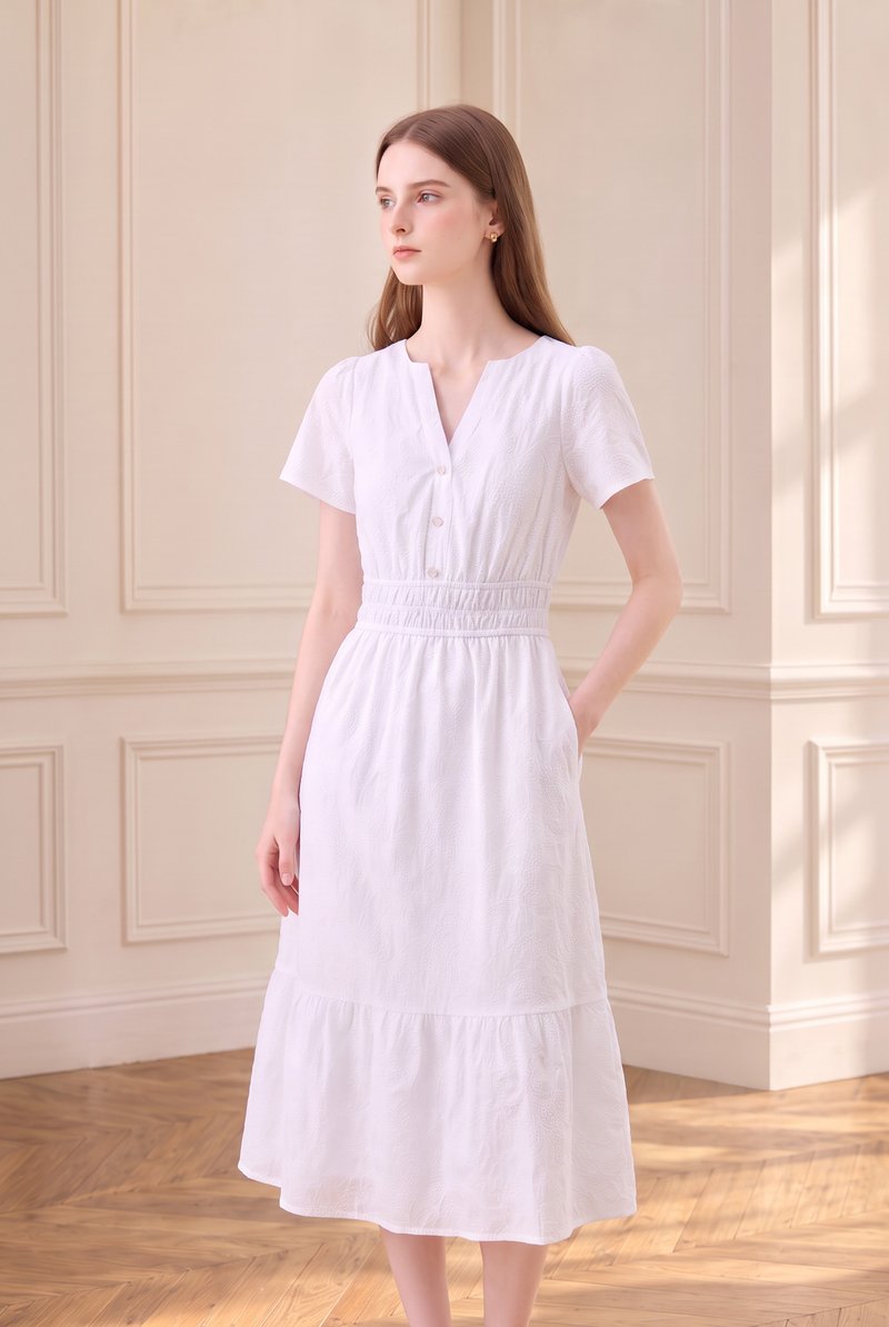 Violetta Embroidered Midi Dress In White
