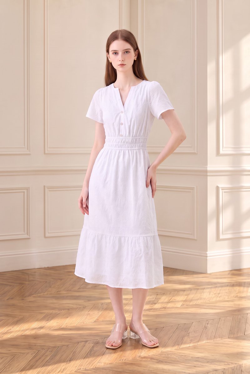 Violetta Embroidered Midi Dress In White