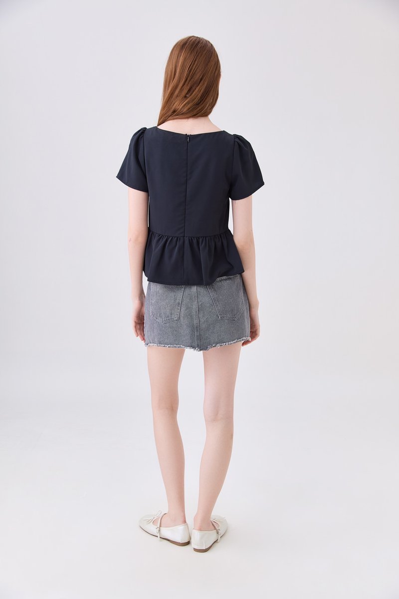 Amelisse Staple Babydoll Top In Midnight Blue