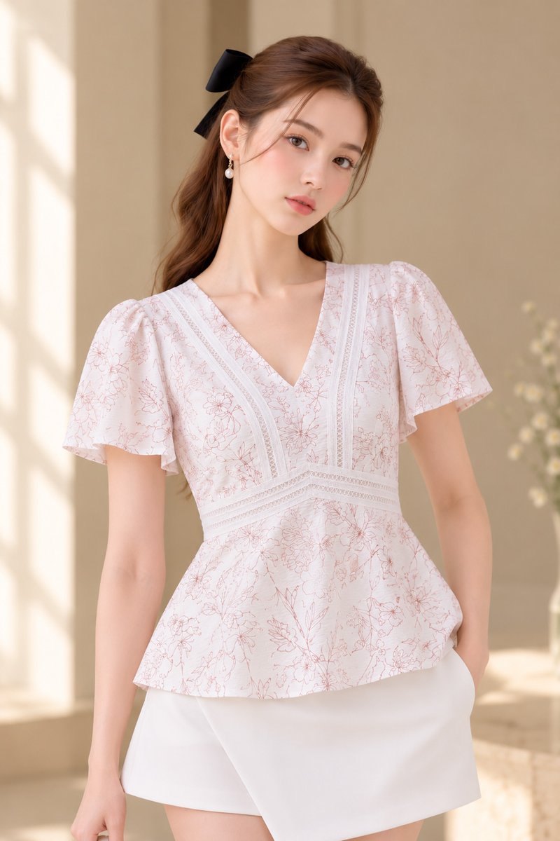Lia Botanical Sketch Crochet Top In Pink
