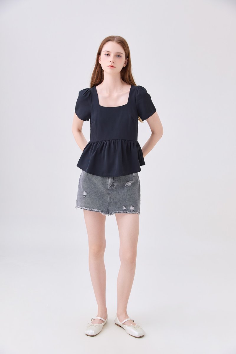 Amelisse Staple Babydoll Top In Midnight Blue