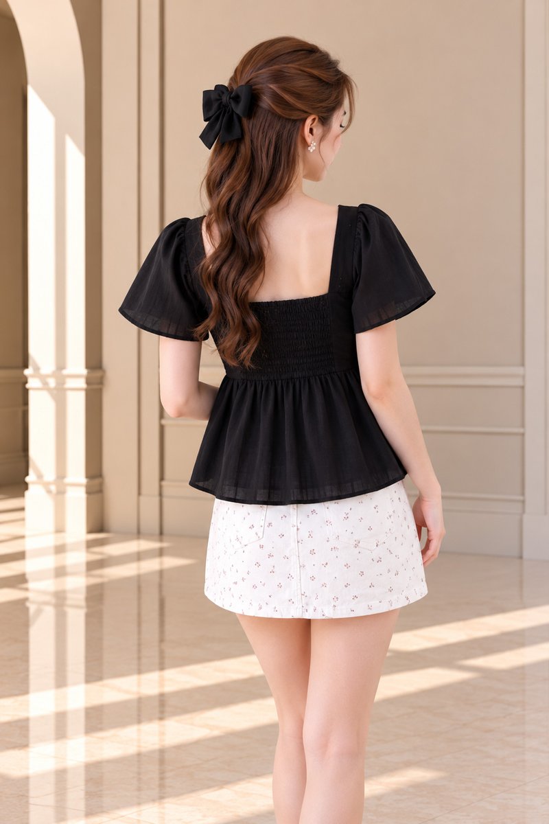 Delara Textured Lace Top In Black