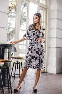 Bronnen Floral Slit Midi Dress in Black (XS)