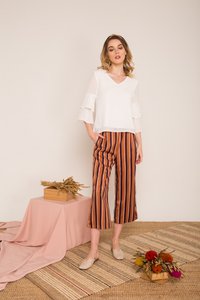 Cliona Pinstriped High-waisted Culottes in Caramel (XS)