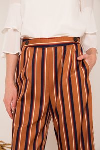 Cliona Pinstriped High-waisted Culottes in Caramel (XS)