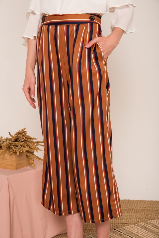 Cliona Pinstriped High-waisted Culottes in Caramel (XS)