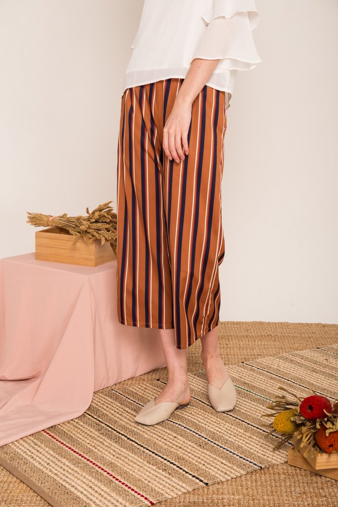 Cliona Pinstriped High-waisted Culottes in Caramel (XS)