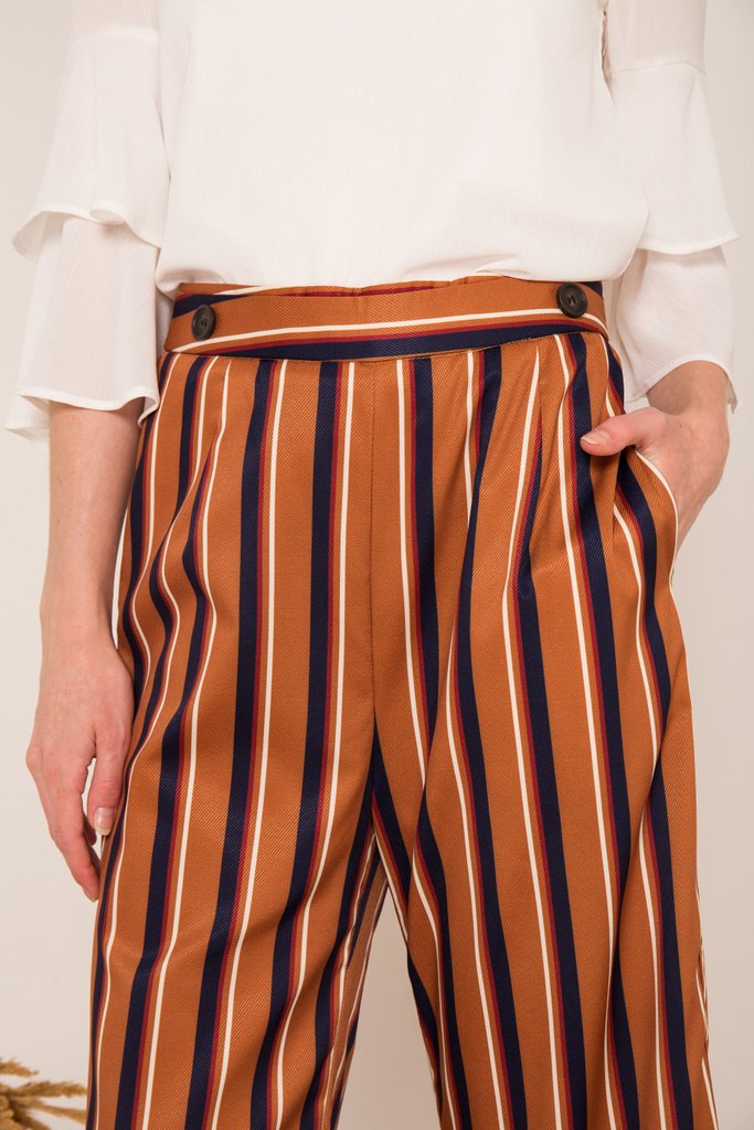 Cliona Pinstriped High-waisted Culottes in Caramel (XS)