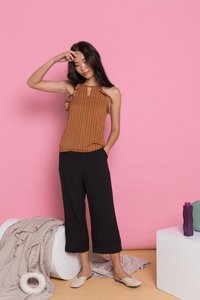 Delicia Pinstripe Halter Top in Caramel
