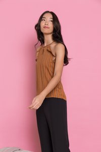 Delicia Pinstripe Halter Top in Caramel