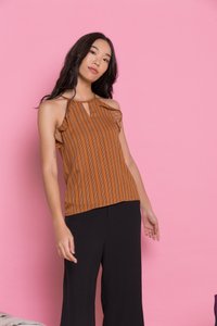 Delicia Pinstripe Halter Top in Caramel