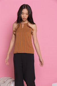 Delicia Pinstripe Halter Top in Caramel