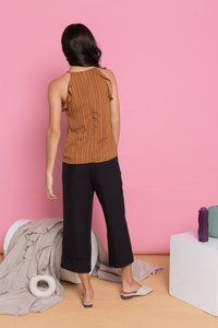 Delicia Pinstripe Halter Top in Caramel