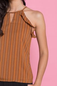 Delicia Pinstripe Halter Top in Caramel